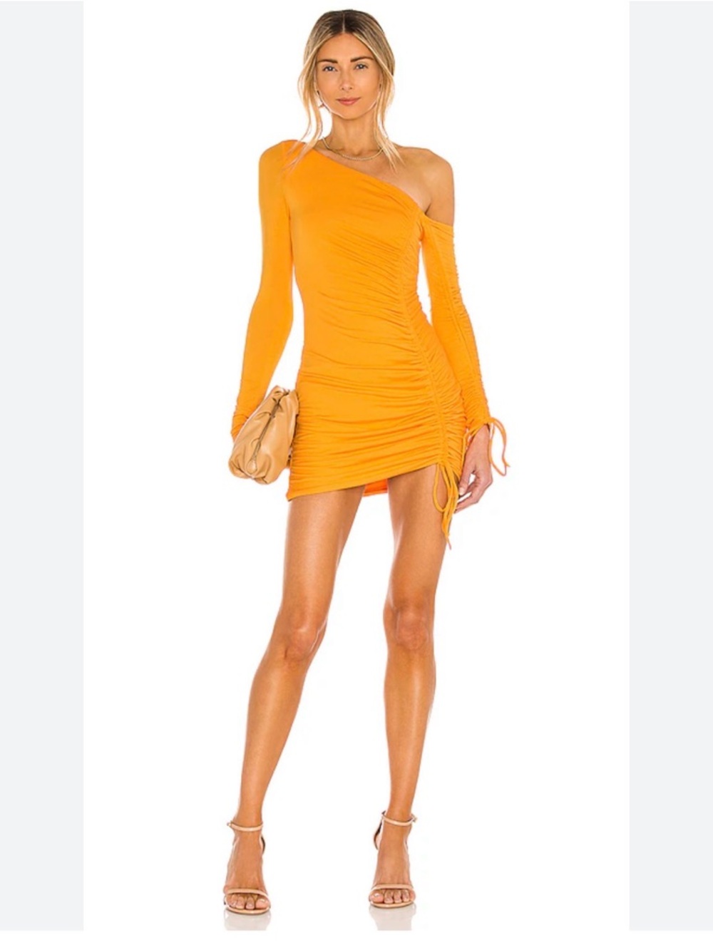 NWT Camila Coelho One-Shoulder Ruched Mini Dress in Orange